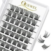 QUEWEL Cluster Lashes 72 Pcs Wide Stem Individual Lashes C/D Curl 8-16mm Length DIY Eyelash Extension False Eyelashes Natural&Mega Styles Soft for Personal Makeup Use at Home (Natural-D-16)