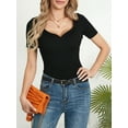 thumbnail image 5 of Liacowi Women's Summer Slim Tops Solid Color Ribbed Short Sleeve V-Neck T-Shirt Basic Streetwear, 5 of 9