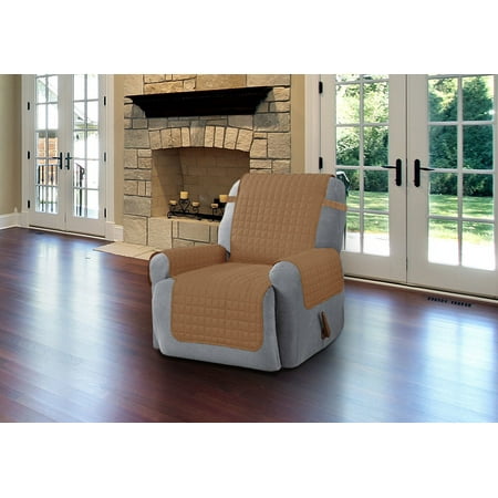 Camelback Sofa Cover Quilted Microfiber Pet Dog Couch Sofa Furniture Protector Cover With Tucks & Strap (Camel, Recliner) ()