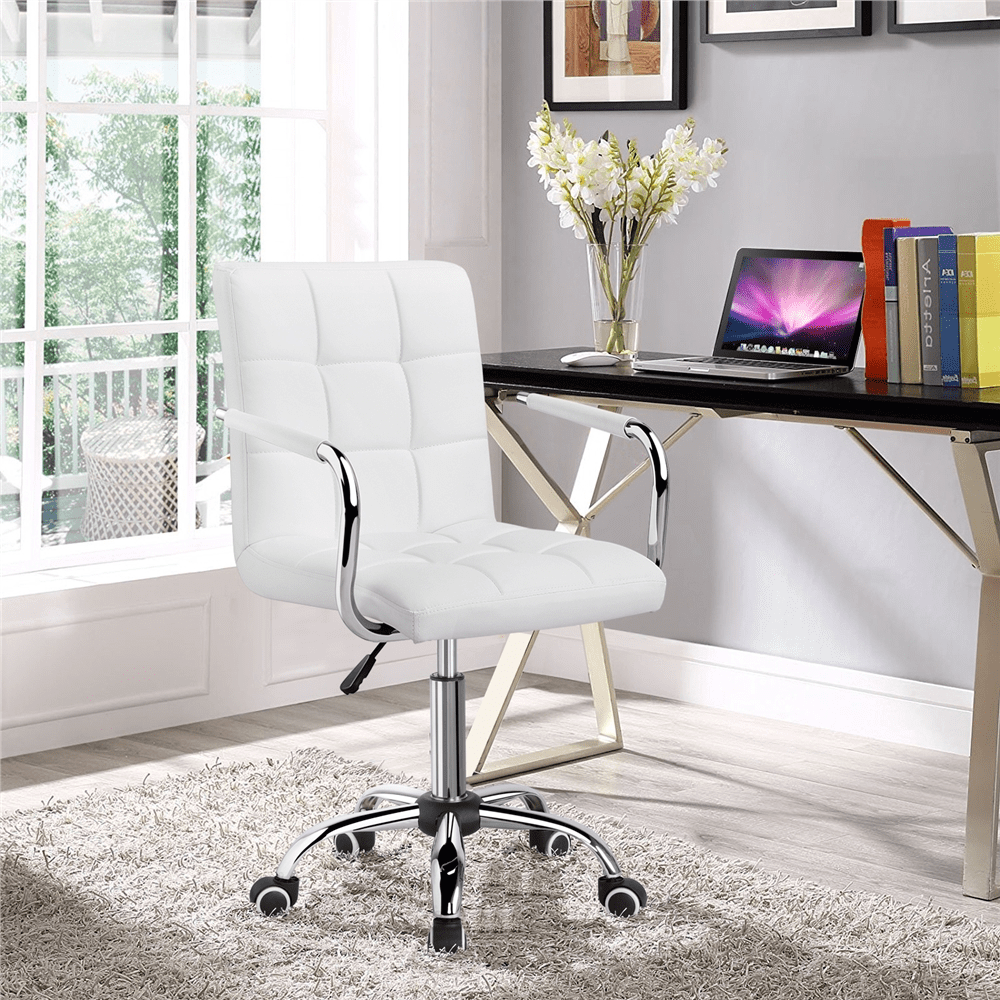 Details about   High-Back PU Leather Ribbed Office Chair 360° Swivel Desk Chair White 