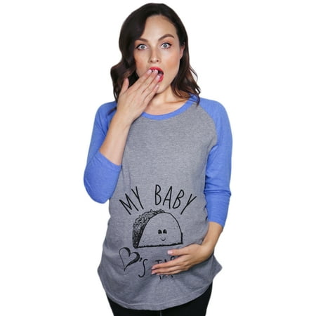 

Maternity Raglan My Baby Loves Tacos Funny Pregnancy Baseball Tee (Dark Heather Grey) - XL