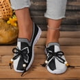 thumbnail image 5 of Domuza Women Color Block Jacquard Knit Slip On Walking Shoes, Beaded Bow Decor Breathable Mesh Lightweight Non Slip Casual Sneakers for Daily Commuting Shopping Black 6.5（EU-37）, 5 of 6