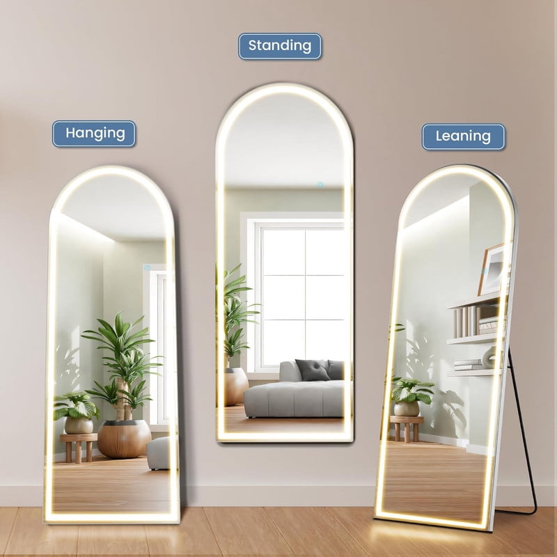 GRAHMCY 71"x 30" LED Arched Full Length Mirror Standing Floor Mirror,White