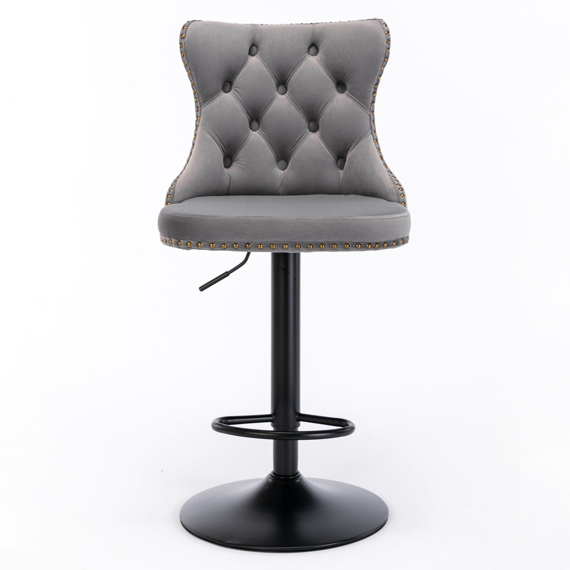 PORKISS Bar Stools, Velvet Adjustable Swivel Barstools with Back Set of 2, Modern Upholstered Kitchen Island Chairs with Tufted for Home Bar, Gray