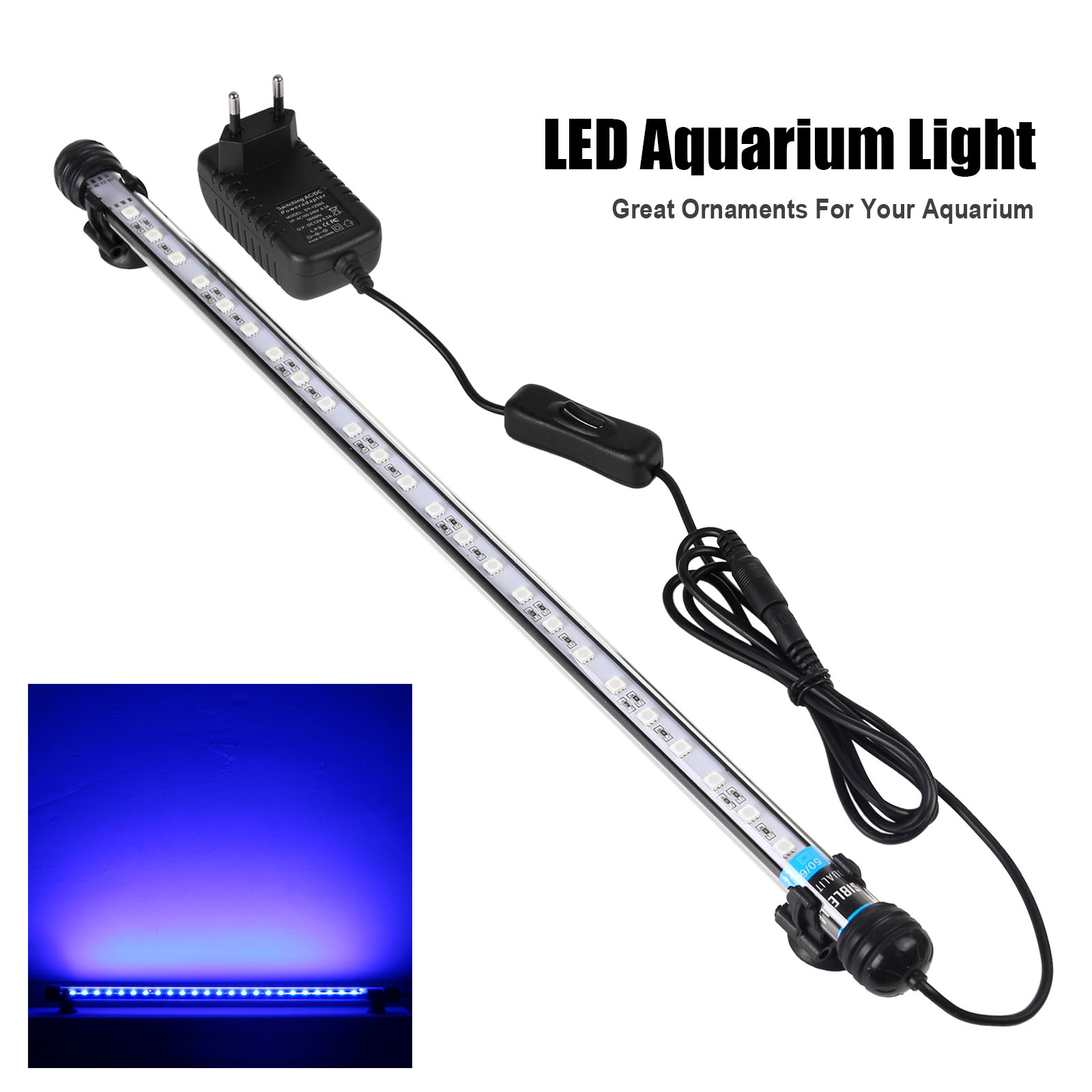 ALLOMN 48cm Submersible Underwater Blue / White 24 LED Aquarium Light