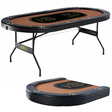 Barrington 10 Player Folding Poker Table with Steel Cup Holders & Padded Rails – No Assembly Required, Casino Style, Black/Brown