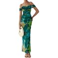 thumbnail image 6 of PRETTYGARDEN Women's Floral Maxi Dress 2025 Summer Off Shoulder Mesh Elegant Cocktail Party Ruched Bodycon Dresses, 6 of 7