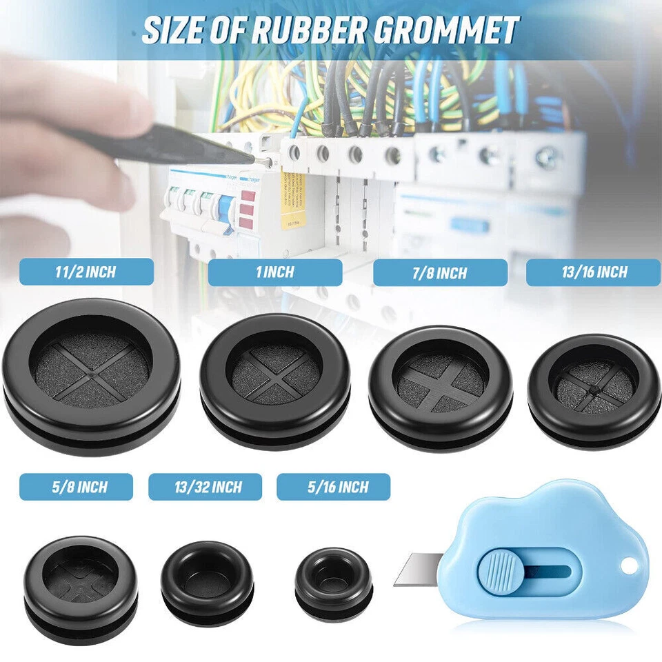 CIRCLE- 52Pcs Rubber Grommet Firewall Hole Plug Electrical Wiring Gasket Assortment Kit