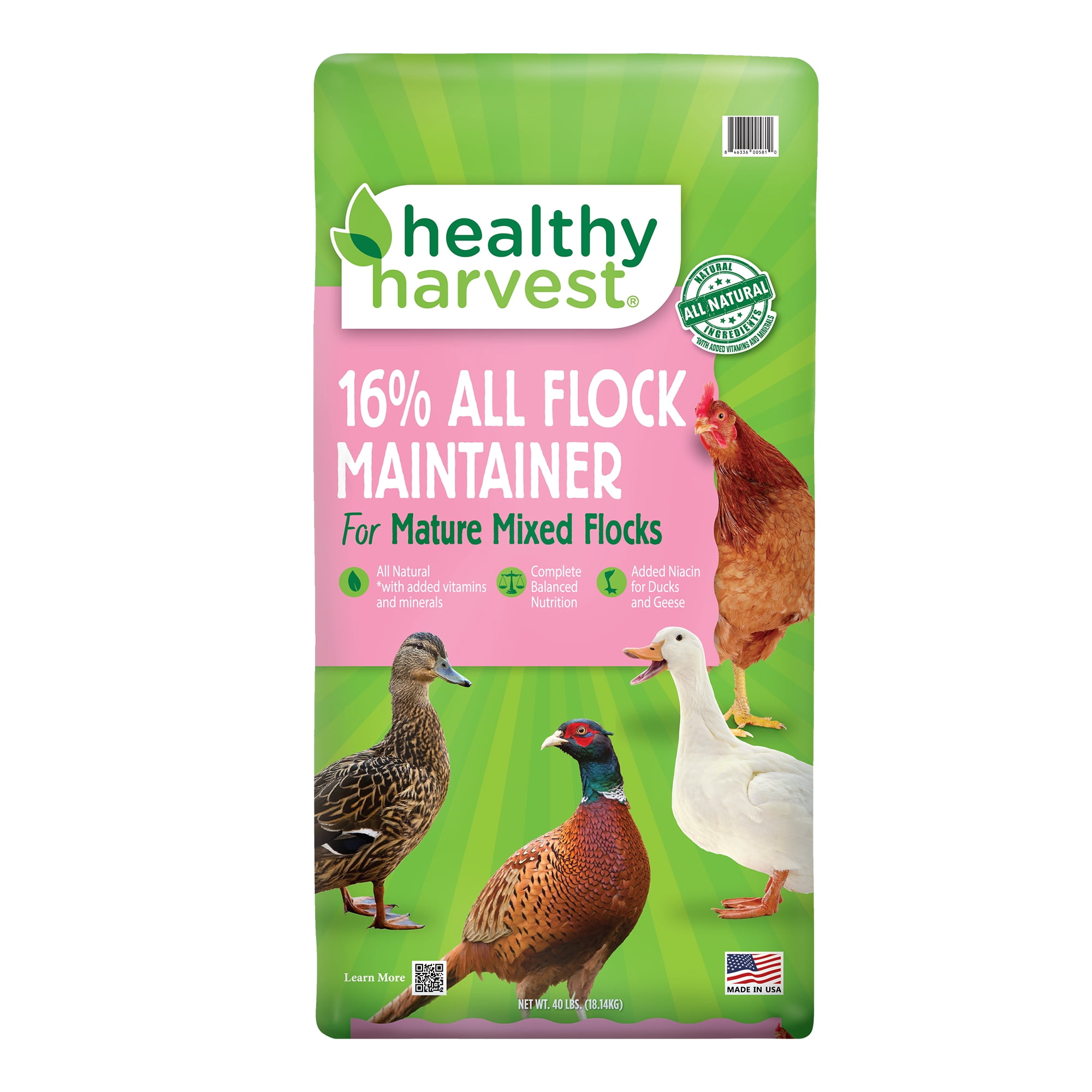 Healthy Harvest 16% All Natural Flock Maintainer Pellets for Feeding Mixed Flocks of Poultry, 40 lb bag