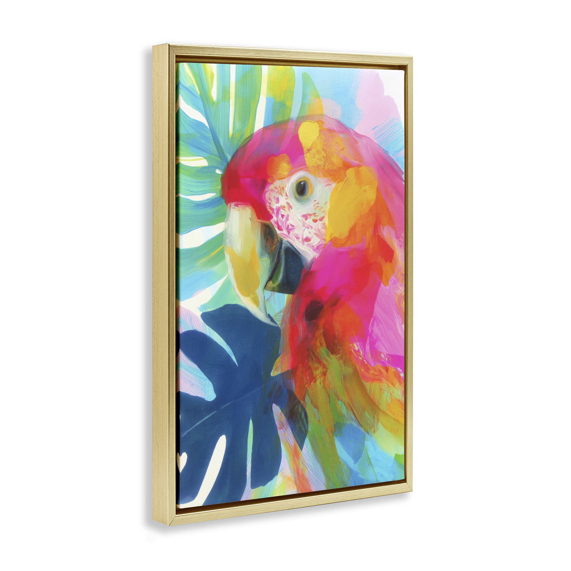Stupell Industries Scarlet Macaw in Paradise Gold Framed Floater Canvas Wall Art, design by Chromatic Storm Studio