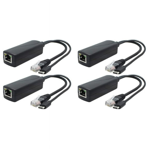 4-Pack 5V Gigabit PoE Splitter, USB Type C, 48V to 5V 2.4A Adaper, IEEE 802.3Af Compliant