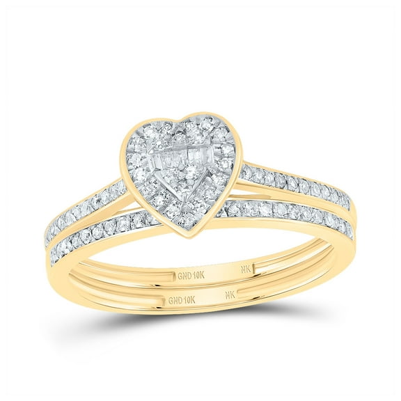 10kt Yellow Gold 1/3 Cttw Natural Diamond Fashion Heart Wedding Engagement Anniversary Bridal Set, Women Size: 5-9
