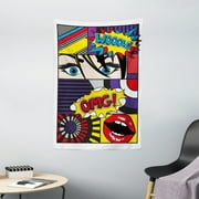 Art Tapestry, Comic Book Inspired Style Wooow Omg Eyes Reading Panels Lines Excitement Action Print, Wall Hanging for Bedroom Living Room Dorm Decor, 40W X 60L Inches, Multicolor, by Ambesonne