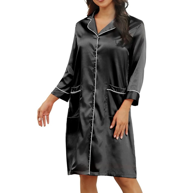 Vestido De Pijama De Color Puro Camisón Suave Y Elegante con Cuello En V Y Botones Amigables con La Piel Elegante Y Transpirable para El Dormitorio En Casa ANGGREK Otros