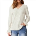 thumbnail image 3 of Camisa de Larga para Mujer, Moda de Otoño, Color Liso, Cuello en V, Camiseta de Larga. XL, 3 of 6