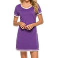 thumbnail image 2 of Hanerdun Women Nightgown Sleep Dress Female V Neck Short Sleeve Nightwear Purple M, 2 of 5