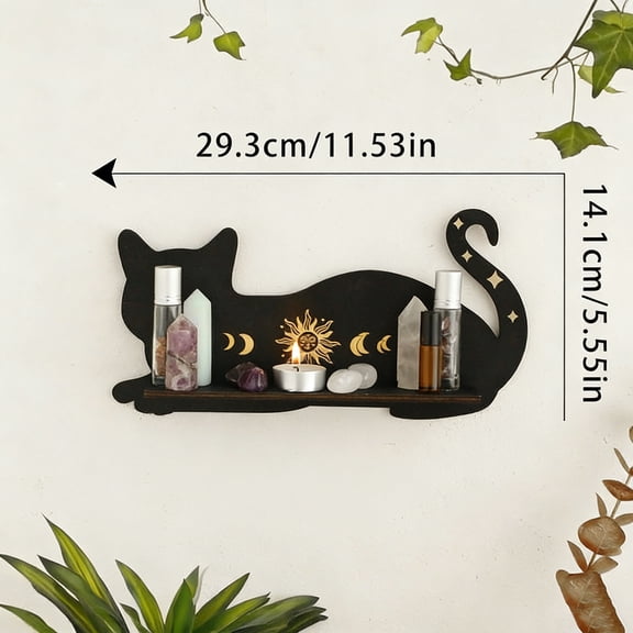 1Pcs Cat Shape Wall Deor Floating Shelf, Cute Wall Display Rack, Small Decorative Shelf Wall Mounted,Hanging Wall Shelf for Toys, Plants and Decorations Storage, Black-A