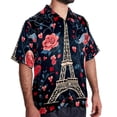 thumbnail image 2 of Eiffel Tower Valentine's Day Men's Casual Hawaiian Shirts, Printed Button Down Short Sleeve Summer Beach Tops with Spread Collar - Unisex, 2 of 6