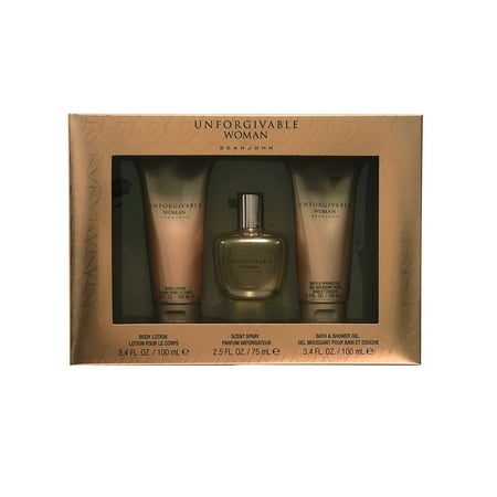 Sean John Unforgivable For Women Gift Set, 2.5 oz Parfum Spray, 3.4 oz Body Lotion, 3.4 oz Shower Gel