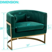 Andeworld Modern Upholstered Velvet Accent Chair Wide Arm Chair for Living Room Bedroom Leisure Chair Barrel Chair Green with Gold Legs
