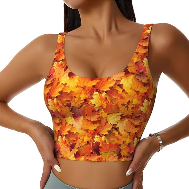 Balery Autumn Maple Leaf Pile Sujetadores deportivos con espalda cruzada para mujer, acolchados, sin costuras, de alto impacto, ideales para yoga, gimnasio, entrenamiento y fitness.-X-Large