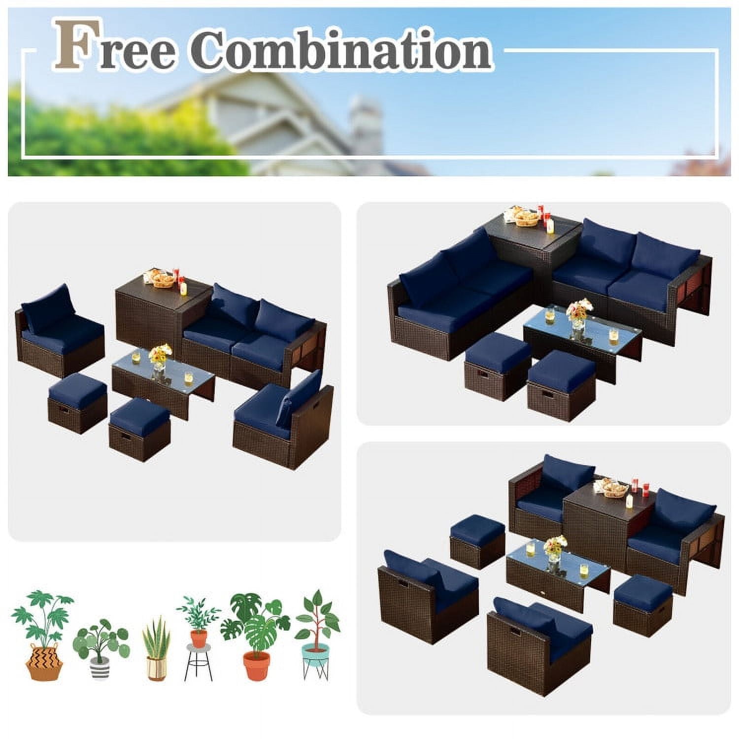 Aimee Lii 8 Pieces Patio Space-Saving Rattan Furniture Set with Storage Box and Waterproof Cover, Outdoor Patio Set, Navy Aimee Lii 8 Pieces Patio Space-Saving Rattan Furniture Set with Storage Box and Waterproof Cover, Outdoor Patio Set, Navy