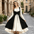 thumbnail image 4 of KLHDSF Women's's Medieval Renaissance Costume Cosplay Over Dress | 2 Pics Set,Long Flare Sleeve,Renaissance faire,Cosplay, Halloween Black M, 4 of 6