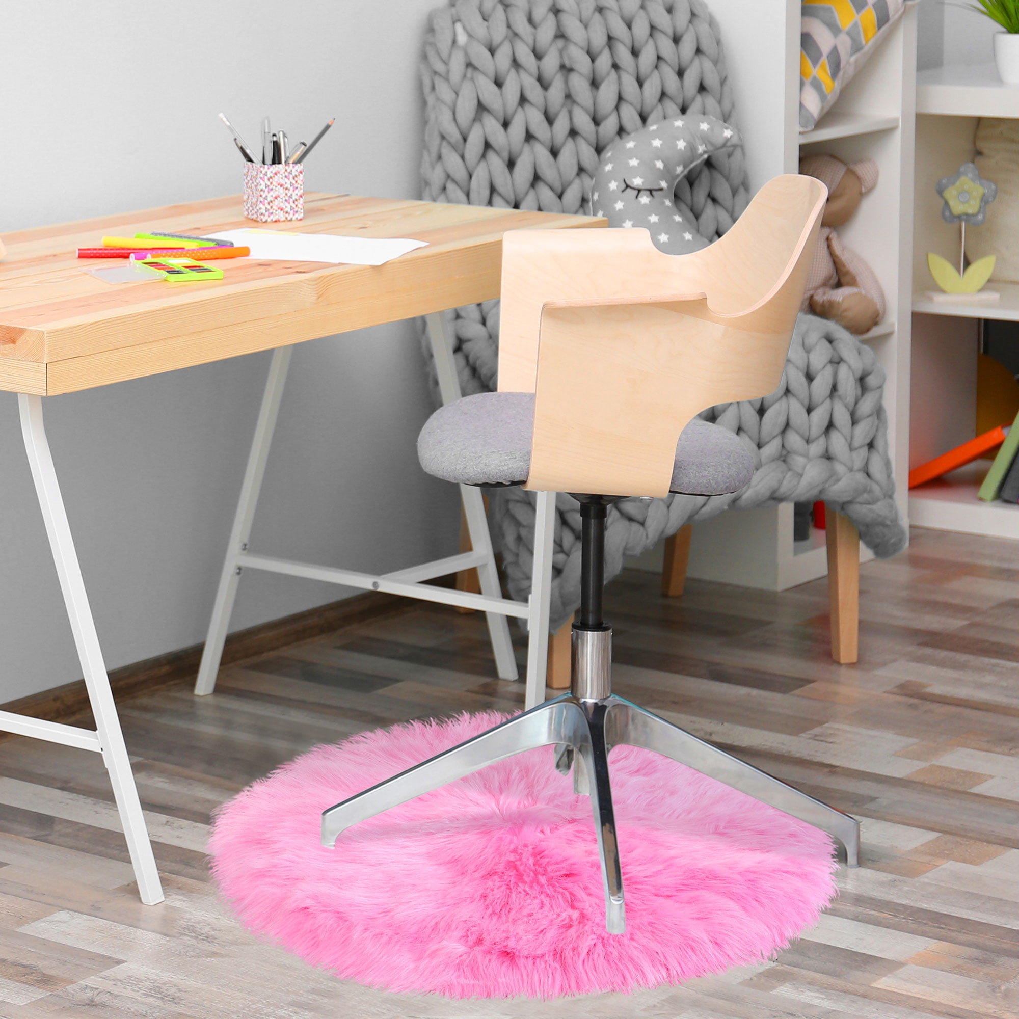 Unique Bargains Artificial Animal Wool Soft Faux Fur Sheepskin Plush Area Rug Rose Red 2x2 Feet Round