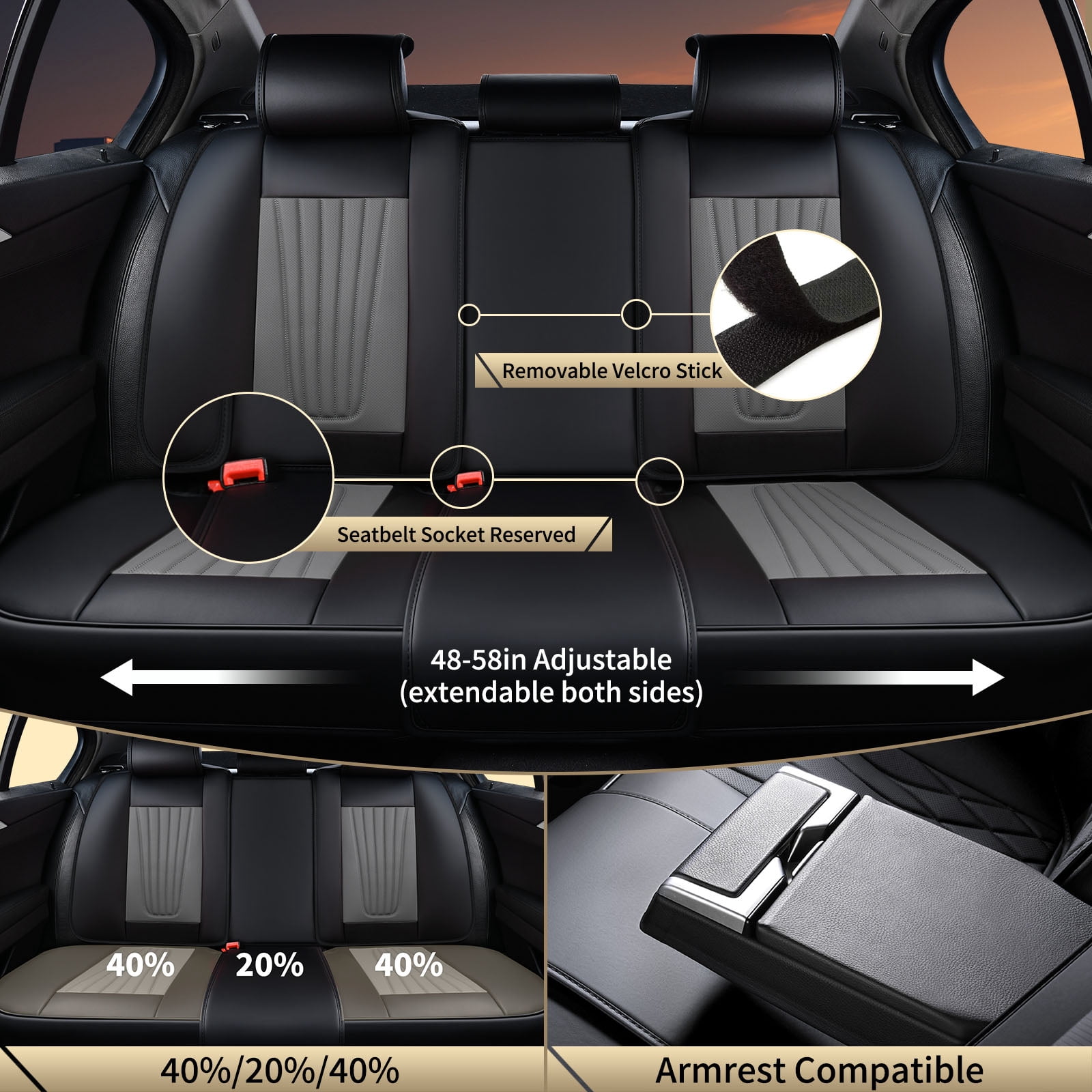 FLORICH Car Seat Covers, 5 Seats Waterproof Faux Leather Seat Cushions, Auto Protectors Universal Fit Most Cars, Black&Gray