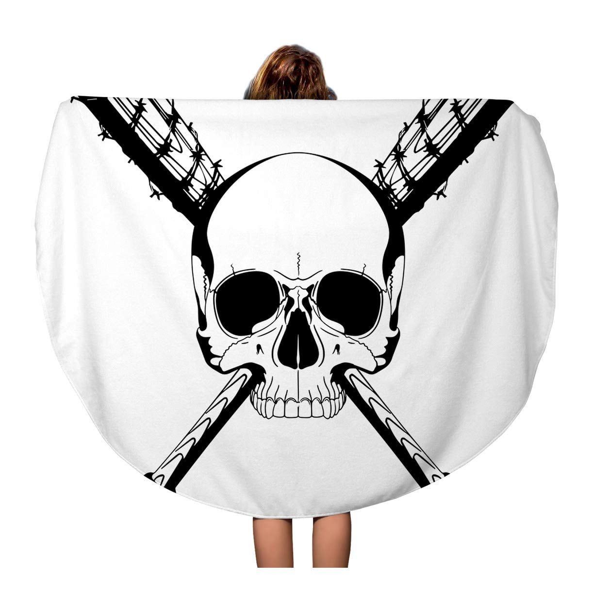 LADDKA 60 inch Round Beach Towel Blanket Human Skull and Two Crossed