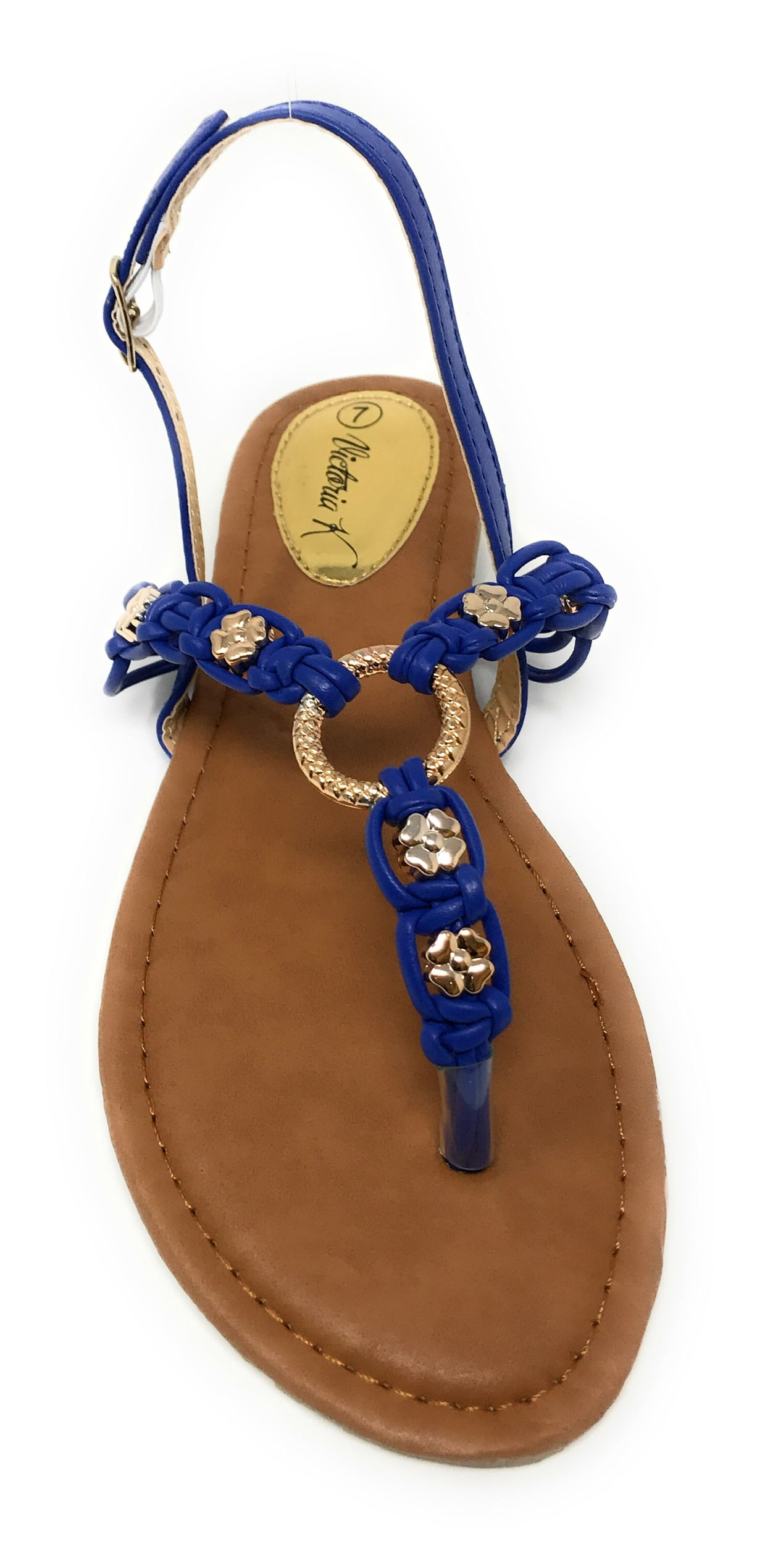 Victoria K Women's Multi Knots With Metallic Beads and Gold Centered Ring Sandals