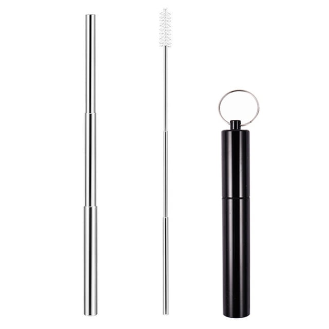 Sywqhk 3 pajitas reutilizables telescópicas de acero portátiles con cepillo (negro) Sywqhk Alta Calidad