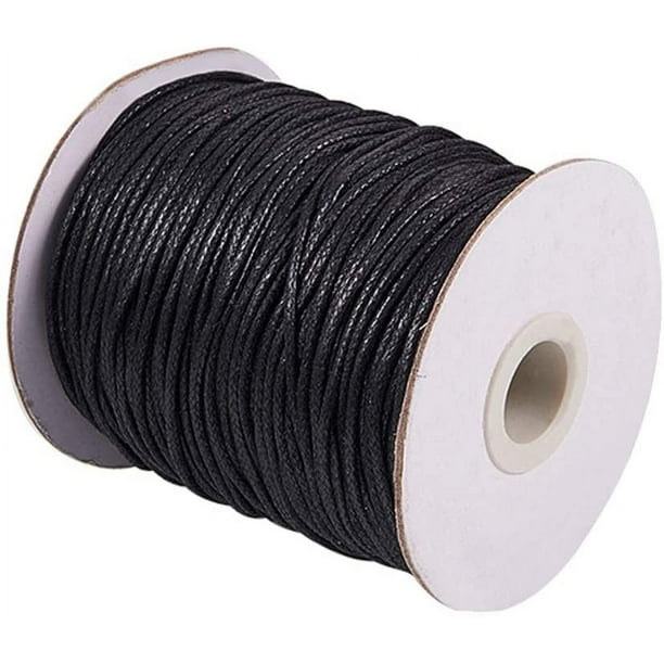 100 yardas de cordón encerado de algodón, hilo de algodón encerado de 1,5 mm, cordón encerado para bisutería, pulseras, macramé, manualidades y bricolaje en cuero - Negro