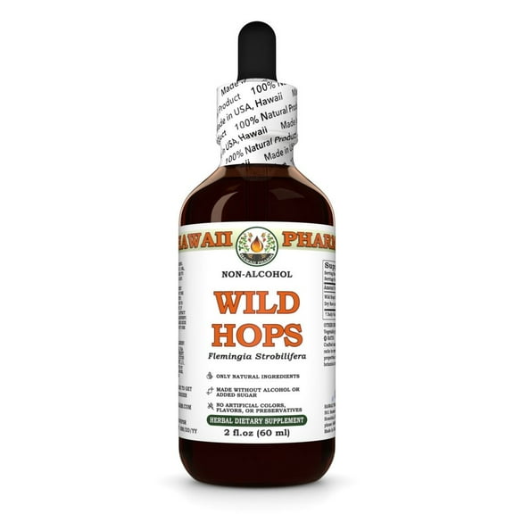 Wild Hops (Flemingia Strobilifera) Dry Root ALCOHOL-FREE Liquid Extract. Expertly Extracted by Trusted HawaiiPharm Brand. Absolutely Natural. Proudly made in USA. Glycerite 2 Fl.Oz