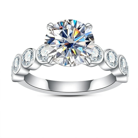 AnuClub Total 3.8ct Moissanite Engagement Ring D Color VVS1 Round Cut Lab Created Diamond Gold Plated Sterling Silver Promise Ring for Women