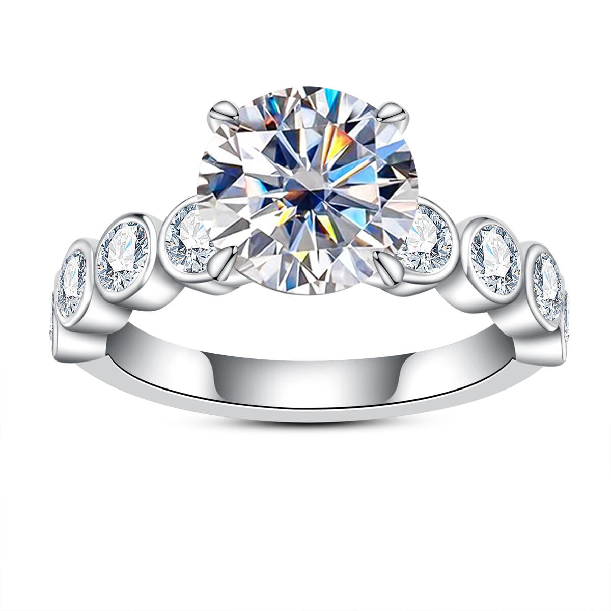 AnuClub Total 3.8ct Moissanite Engagement Ring D Color VVS1 Round Cut Lab Created Diamond Gold Plated Sterling Silver Promise Ring for Women
