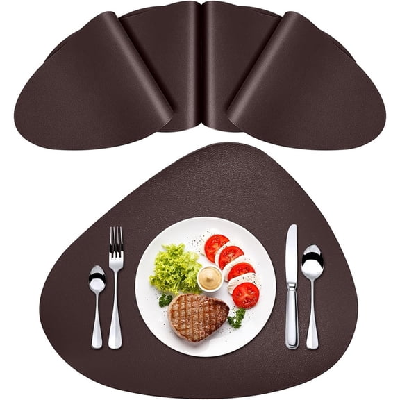 Faux Leather Round Placemats Set of 4 Wipeable Washable Heat Resist Table Mats for Kitchen Dining Patio Outdoor Indoor Brown