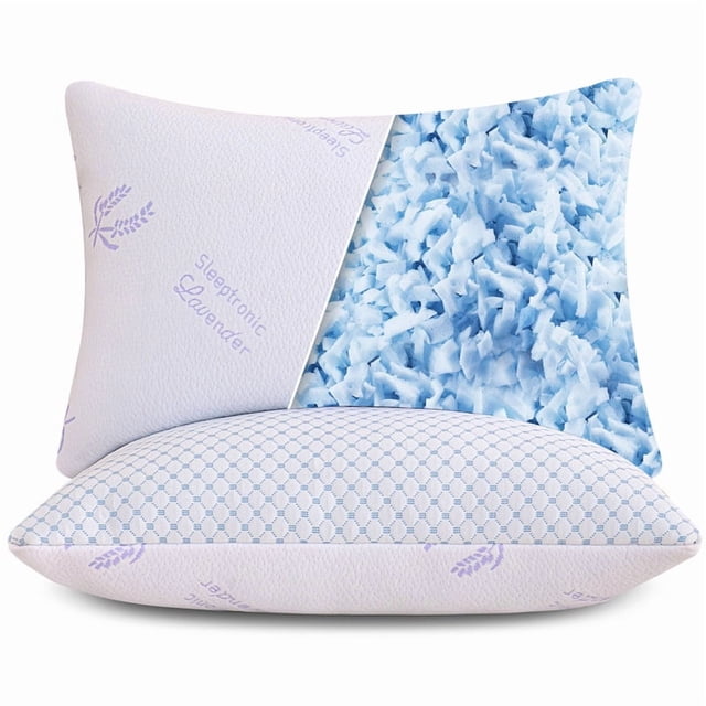 Marina Decoration Lavender Rayon from Bamboo Cooling Bed Pillows for Sleeping, Luxury Shredded Memory Foam Pillows, Reversible Bedding Cool Pillow for Side Back Stomach Hot Sleeper, 2 Pack King Size