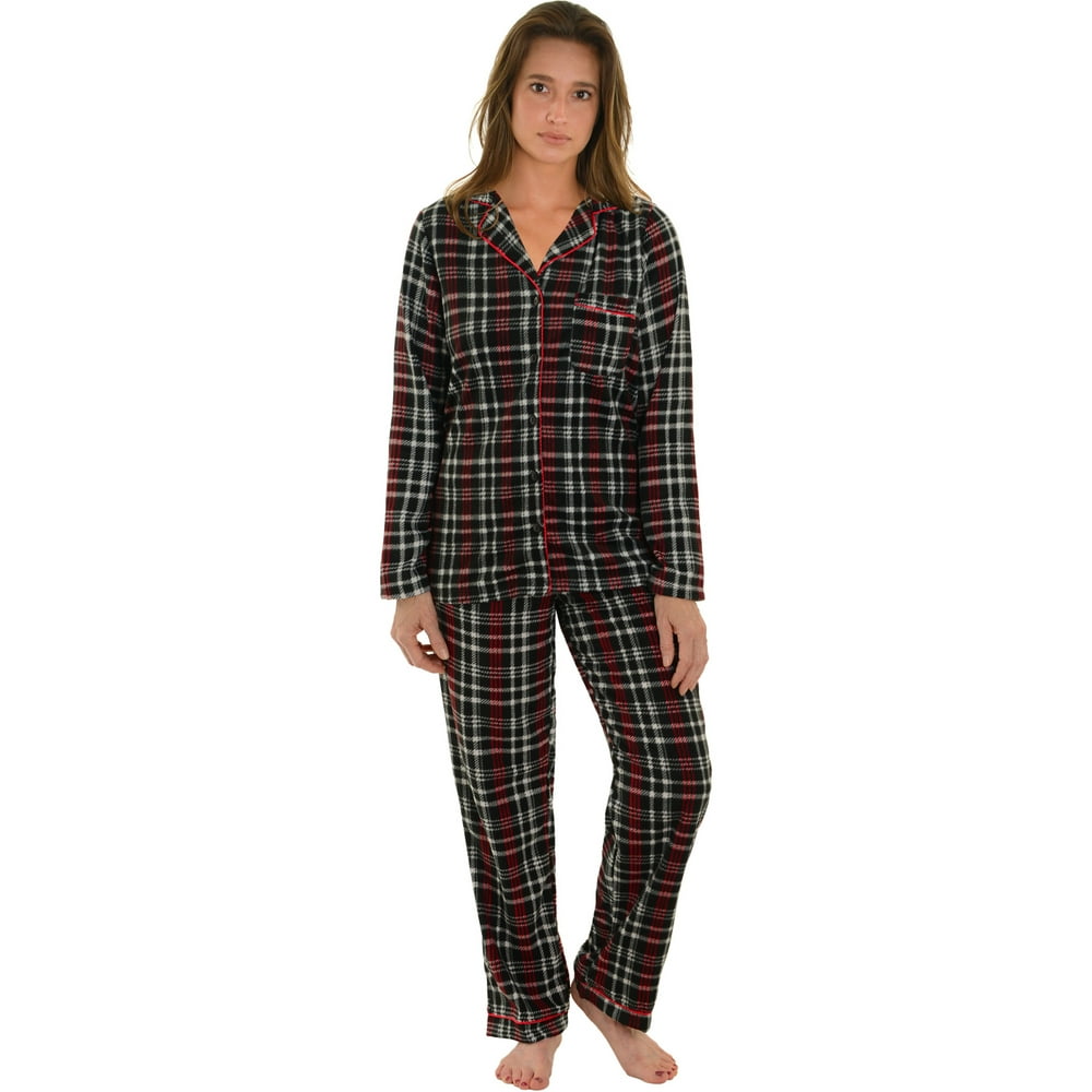 Int Intimate Women Plaid Pajama Set Black Red White Microfleece Top PJ Pants Holiday Set Sizes