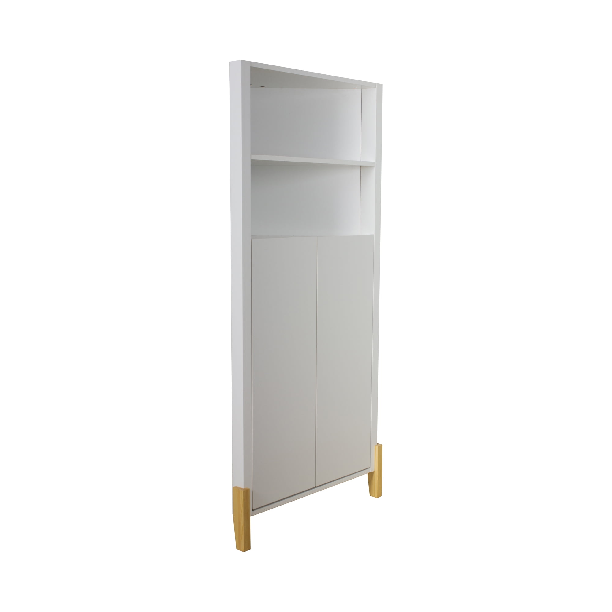 Wooden Corner Cabinet with Two Doors and 4-Tier Shelves, Corner Storage Cabinet Bookshelf