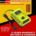 thumbnail image 1 of Cargador de Repuesto Ryobi P117 Dual Chemistry Cargador de Batería Li-ion & Ni-cad Ni-Mh 12V 18V MAX para Batería Ryobi One+ Plus P100 P102 P103 P105 P107 P108 140670 P117 P118 Cargador Ryobi, 1 of 8