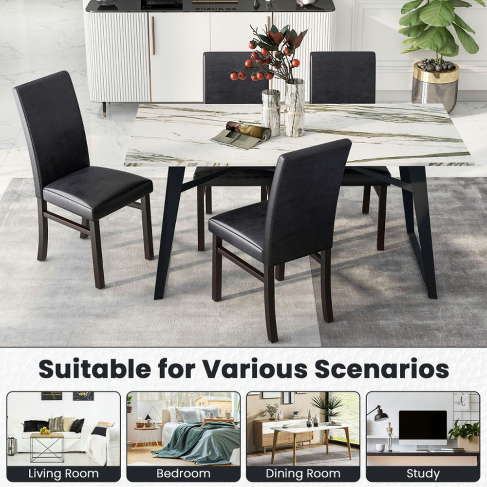 Demi Bonn Set of 2 Upholstered Dining Chairs with Solid Rubber Wood Legs for Dining Room Living Room, Black