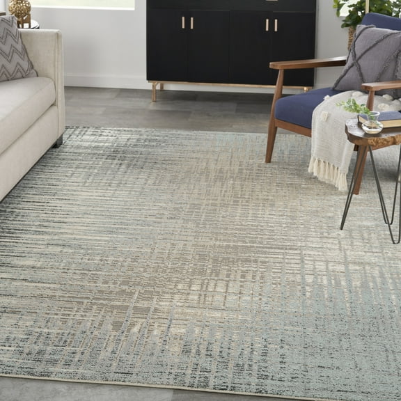 Nourison Soma Modern Abstract Teal/Gry 7'10" x 9'10" Area Rugs, (8' x 10')