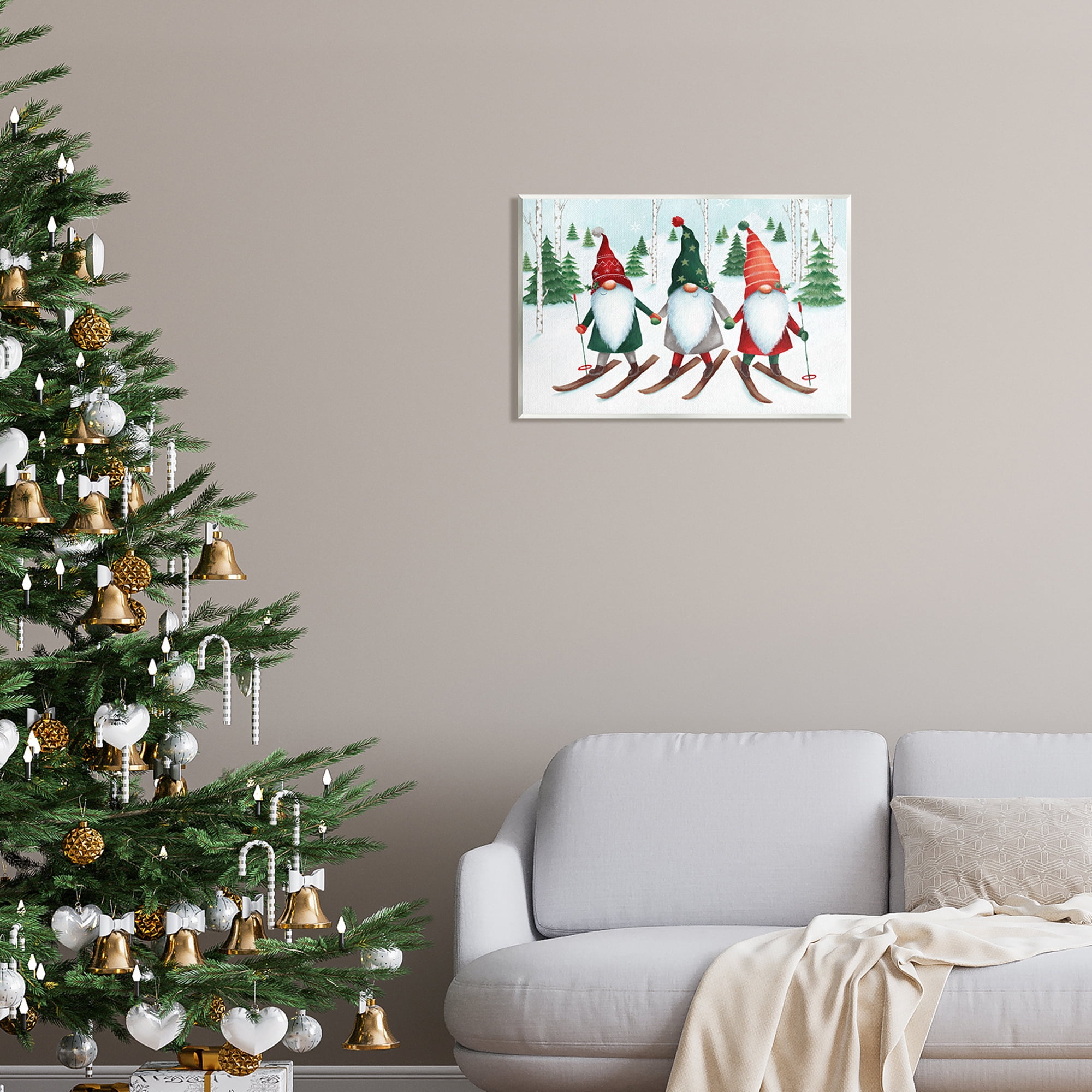 Stupell Industries Gnome Trio Skiing Holiday Painting Unframed Art Print Wall Art, 19 x 13