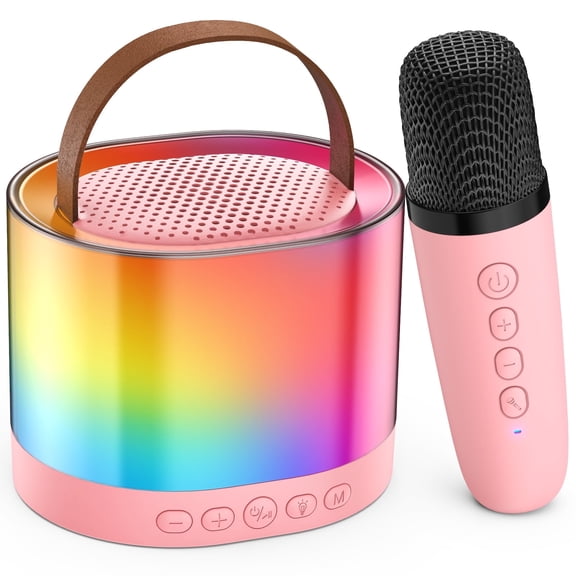 FanFun Karaoke Máquina con Micrófonos Inalámbricos para Adultos y Niños, Mini Altavoz de Karaoke con Luces Rgb, Compatible con Entrada Tf/aux/4 Voz Mágica Divertida, D23P
