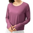 thumbnail image 2 of QIUOMBBP Womens Fishing Shirts Long Sleeve Solid Sun Protection Tops with Thumb Holes Loose Comfy Summer Outdoor Sport Tees Purple XL, 2 of 8