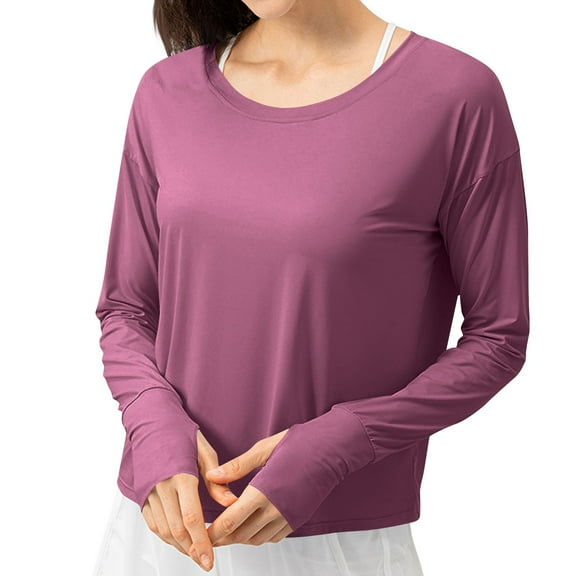 BLCHUNen Long Sleeve Tops for Women Crew Neck Pullover Breathable Casual Workout Gym Athletic Shirts with Thumb Holes