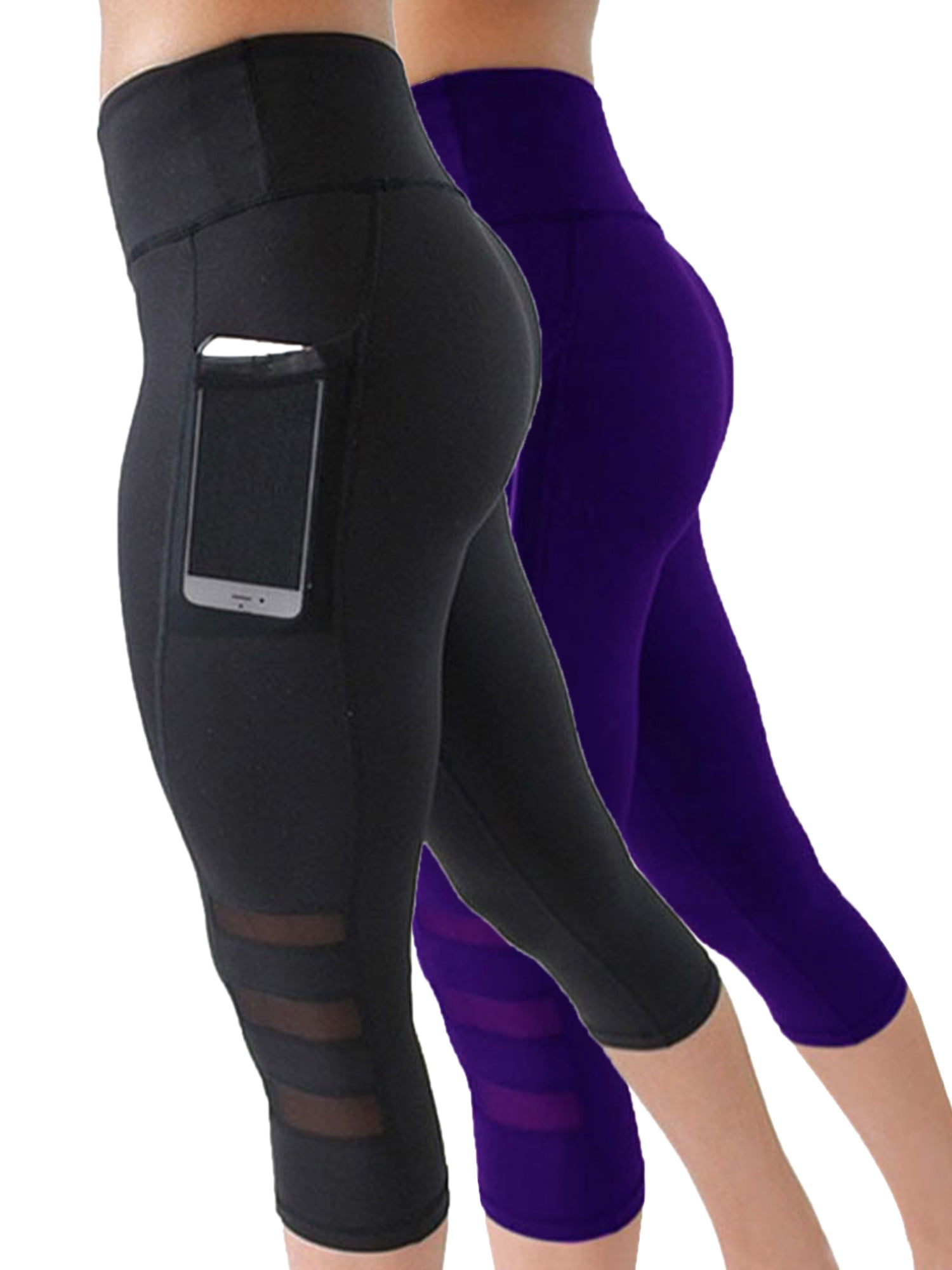 Niuer 2 Pack Womens Tummy Control Running 4 Way Stretch Workout Leggings  High Waist Yoga Capris for Lady Jogging Pants with Pockets - Walmart.com