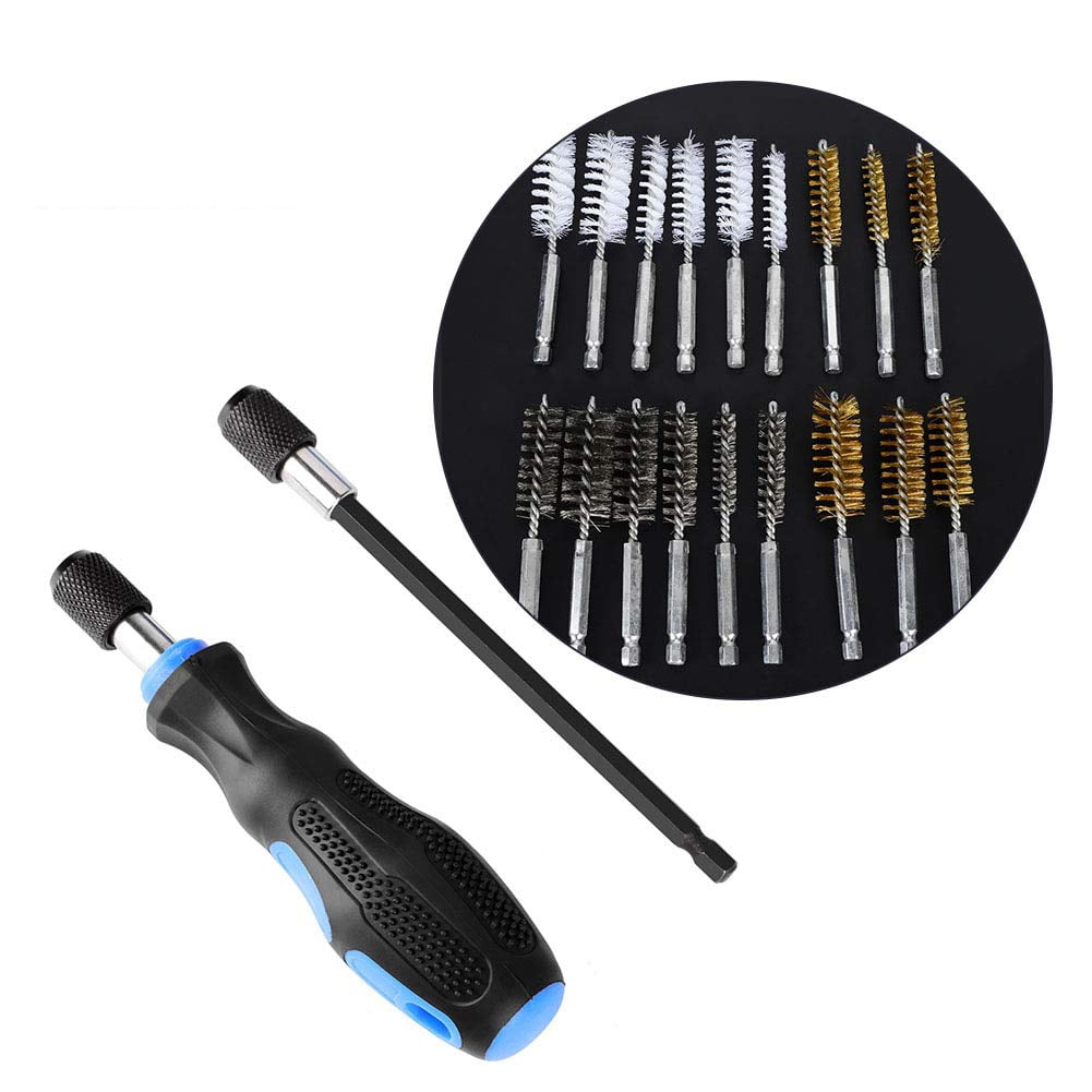 Tactical 20Pcs Wire Brush Set 1/4 Hex Shank Extension Rod Stainless Steel Brass 