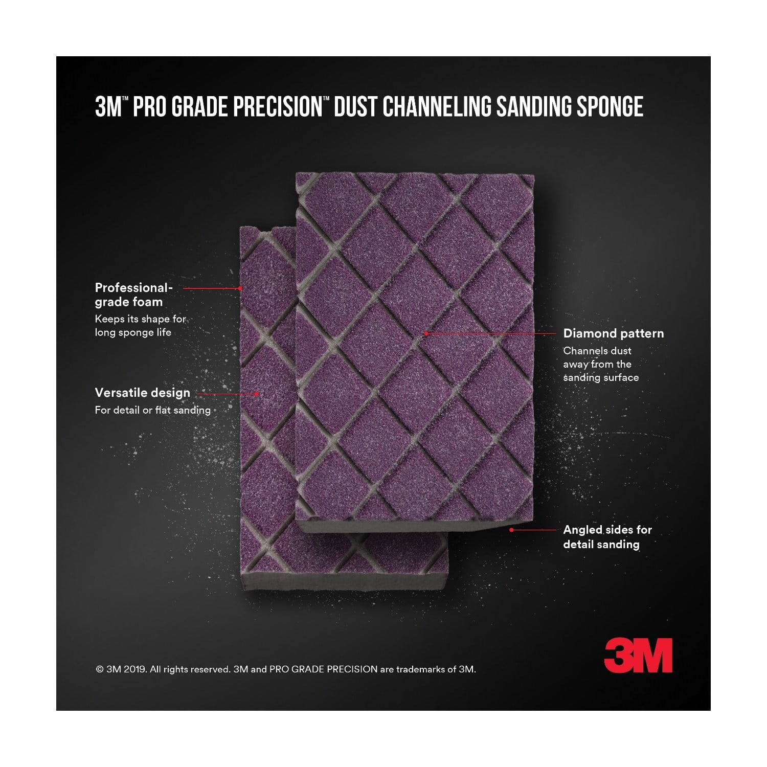 (2 pack) 3M Pro Grade Precision Sanding Block, Dust Channeling, 4.5 in. x 2.5 in. x 1 in., 120 Grit, Fine, 2 Sponges